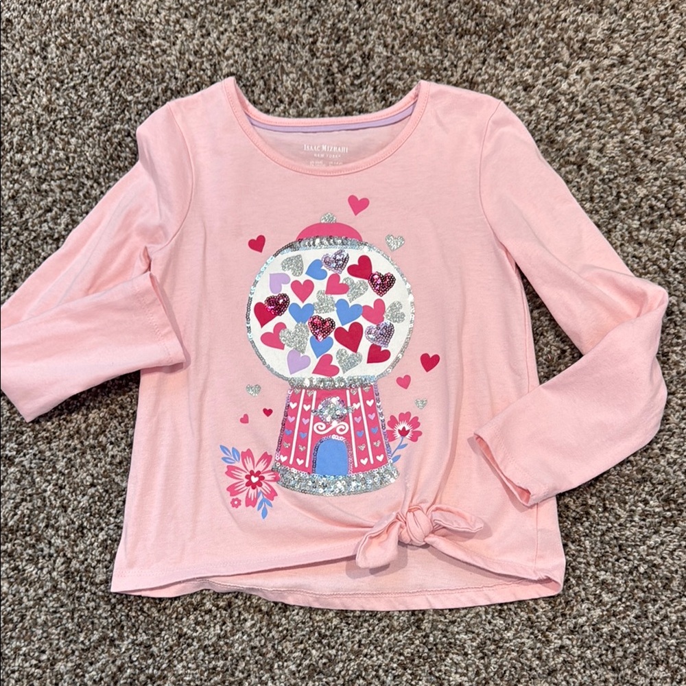 Pink Long Sleeve Tee with Heart Gumball Design